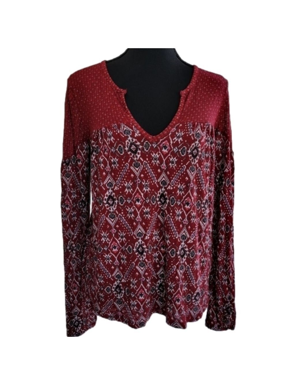 Lucky Brand Red Aztec V-Neck Long Sleeve Tunic - Size S/P